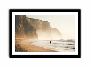 Coastal cliff beach photography wall art for modern living room decor