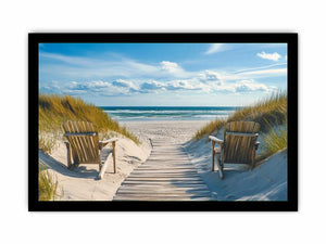 Beach boardwalk and dune coastal artwork for serene bedroom decor