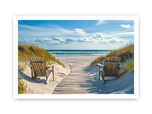 Beach boardwalk and dune coastal artwork for serene bedroom decor