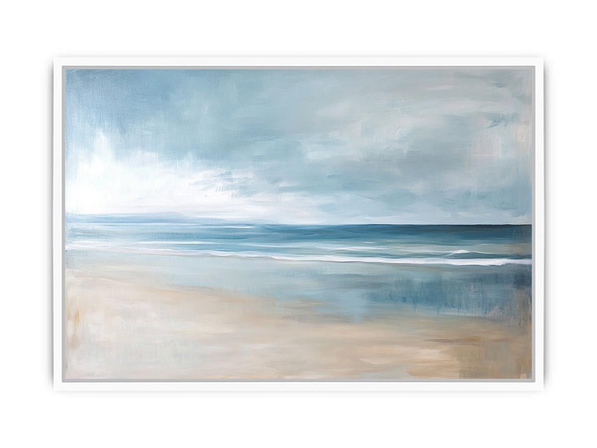 Minimal coastal ocean artwork with soft blue tones for modern living room decor