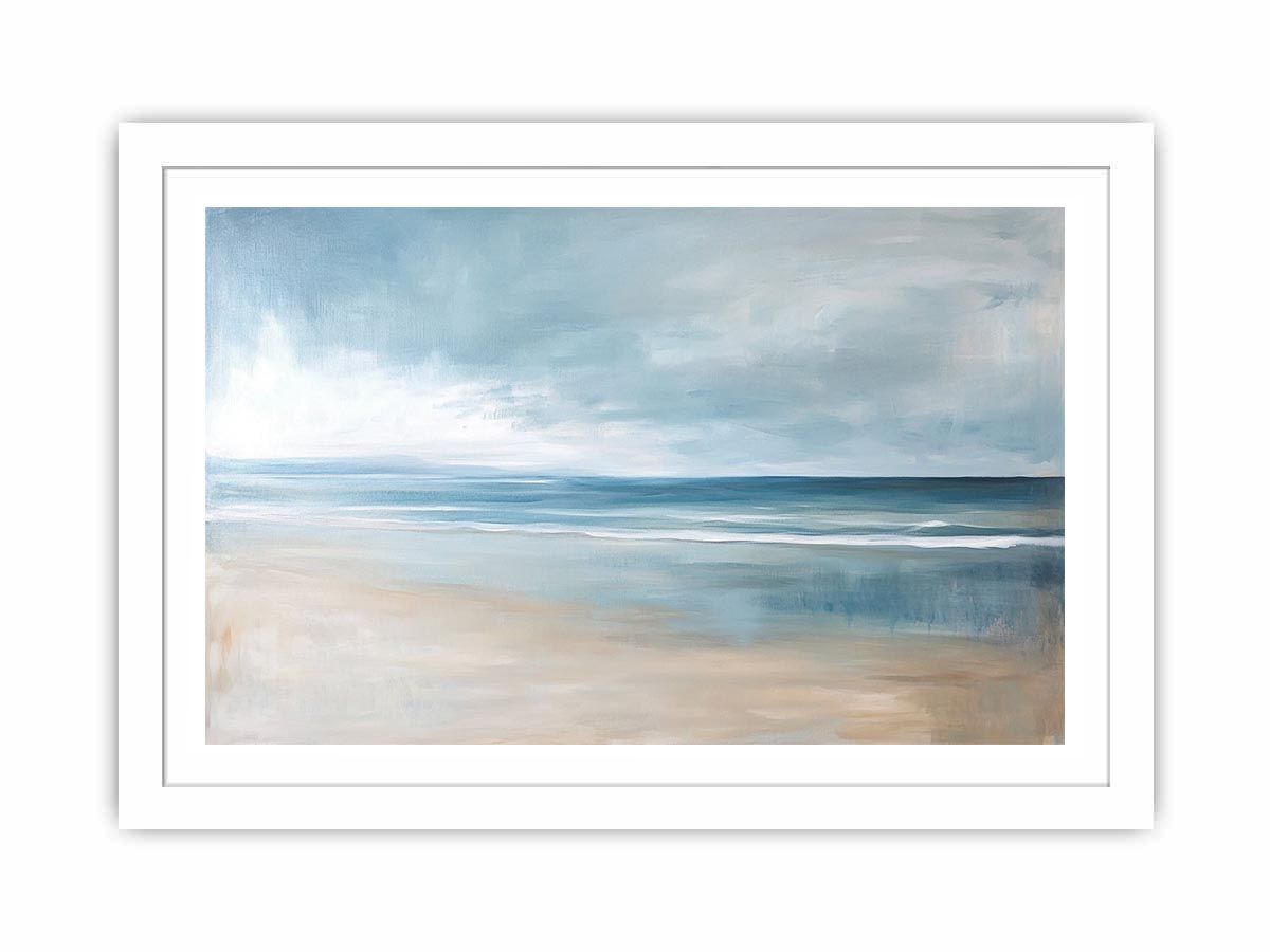 Minimal coastal ocean artwork with soft blue tones for modern living room decor