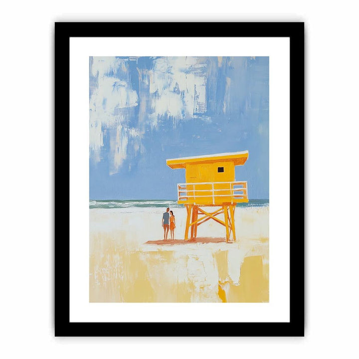 Couple At Beach Tower  Art Print