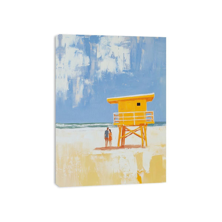 Couple At Beach Tower Canvas Print