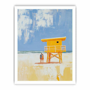 Coastal lifeguard tower artwork for beach house and modern bedroom decor