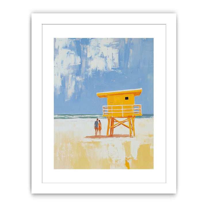 Couple At Beach Tower Streched canvas