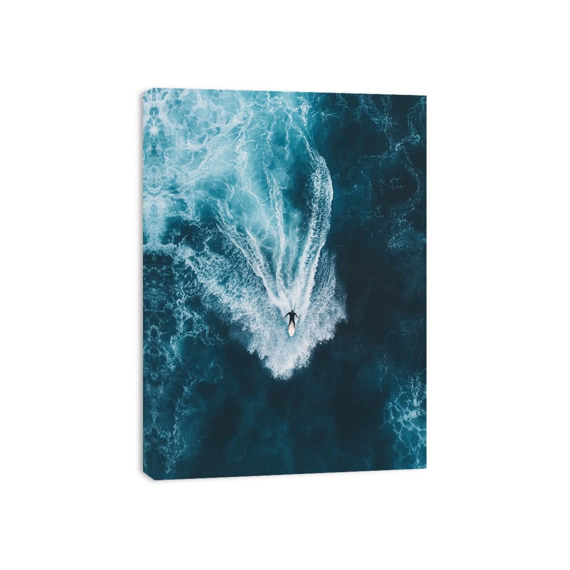 Aerial surfer riding ocean waves artwork for modern office or living room decor.