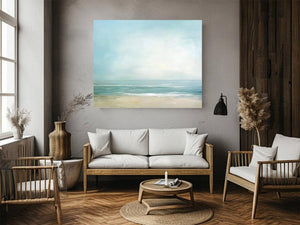 Minimalist ocean horizon artwork for calming bedroom and modern interior decor