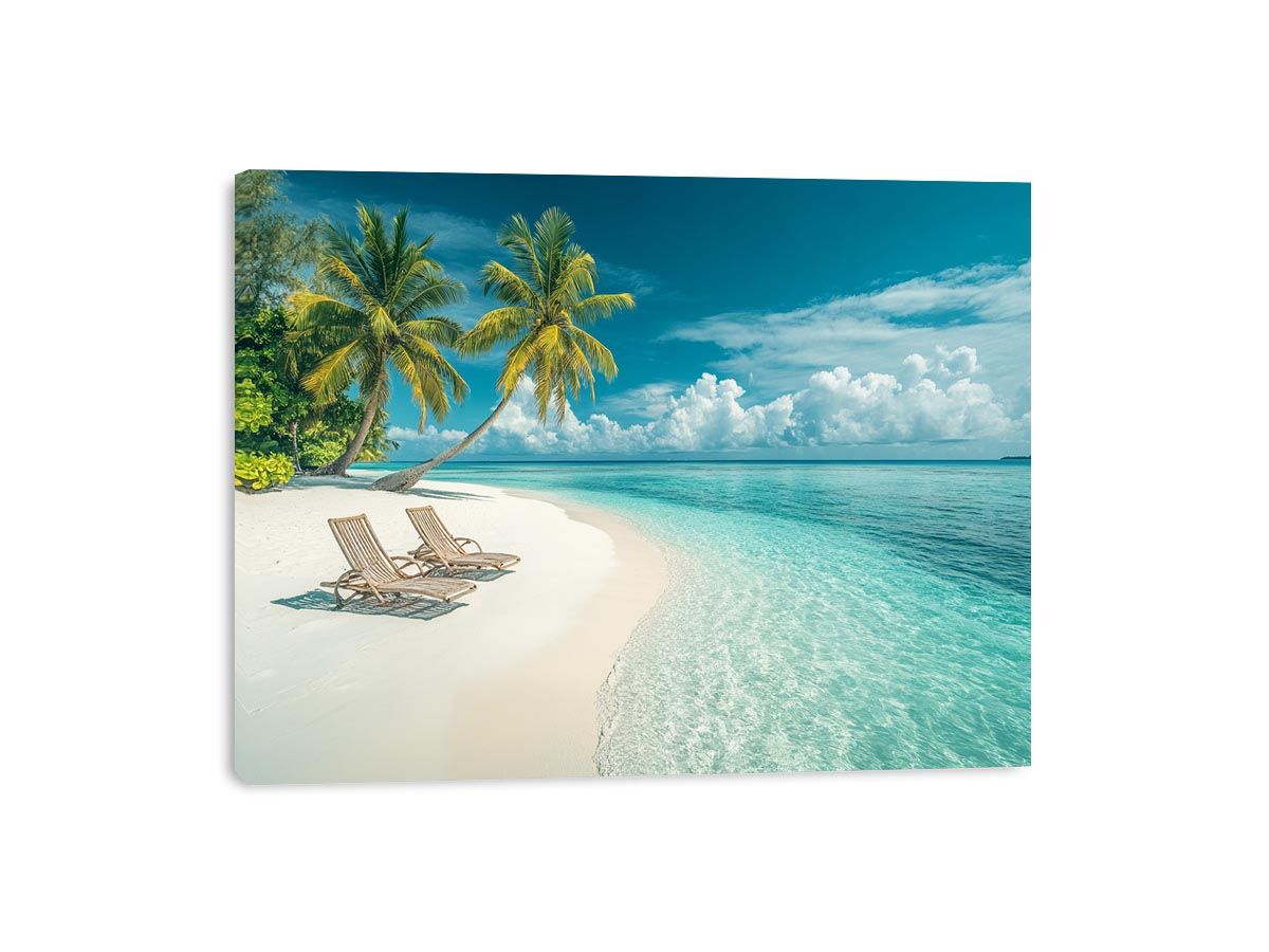 Tropical beach with palm trees and turquoise water for coastal home decor