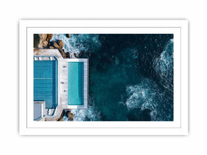 Aerial oceanfront pool photography artwork for modern luxury interior decor