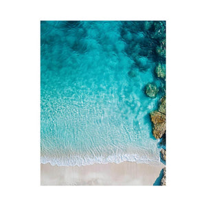 Aerial ocean shoreline artwork with turquoise water for coastal bedroom decor