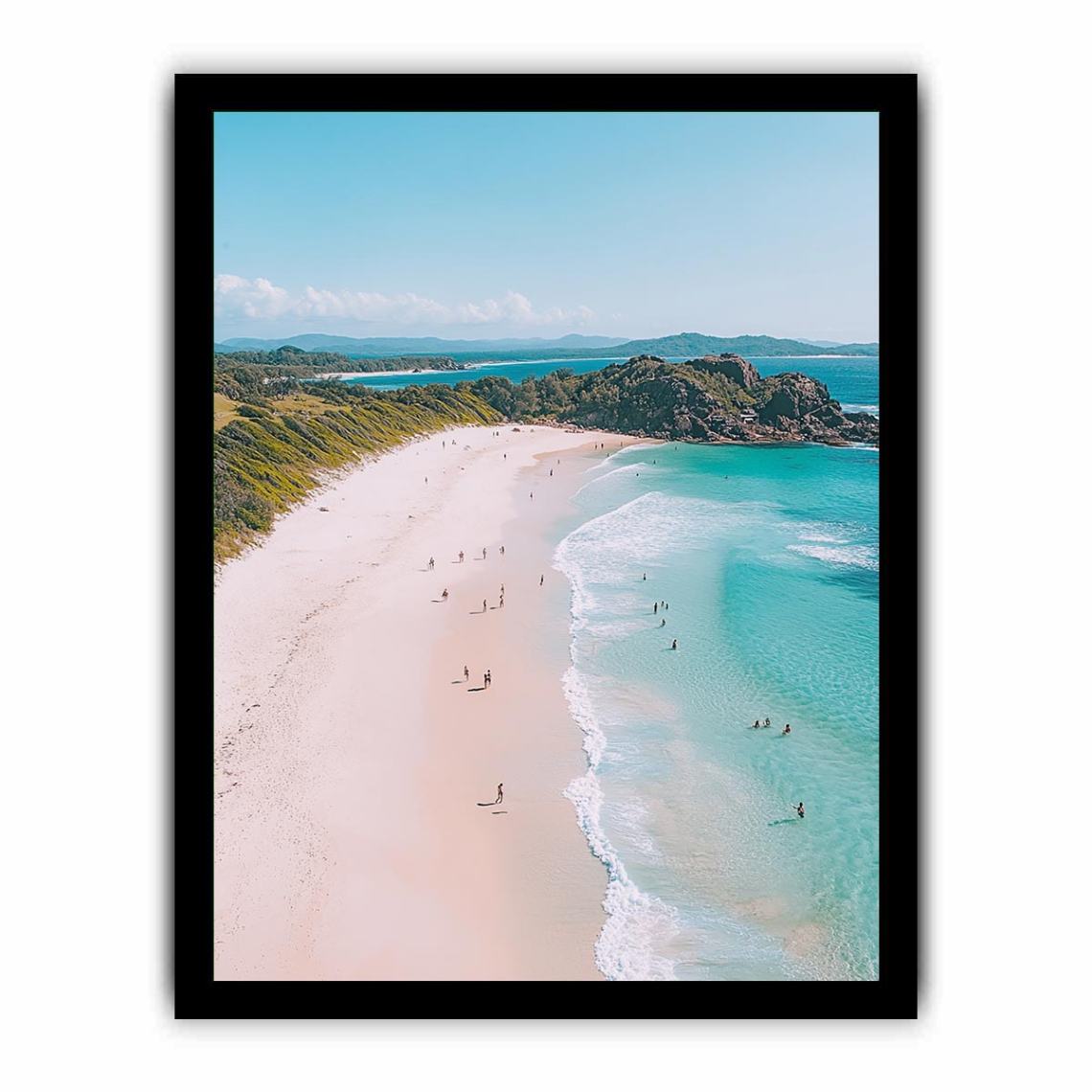 Aerial beach coastline artwork with turquoise sea for modern coastal decor