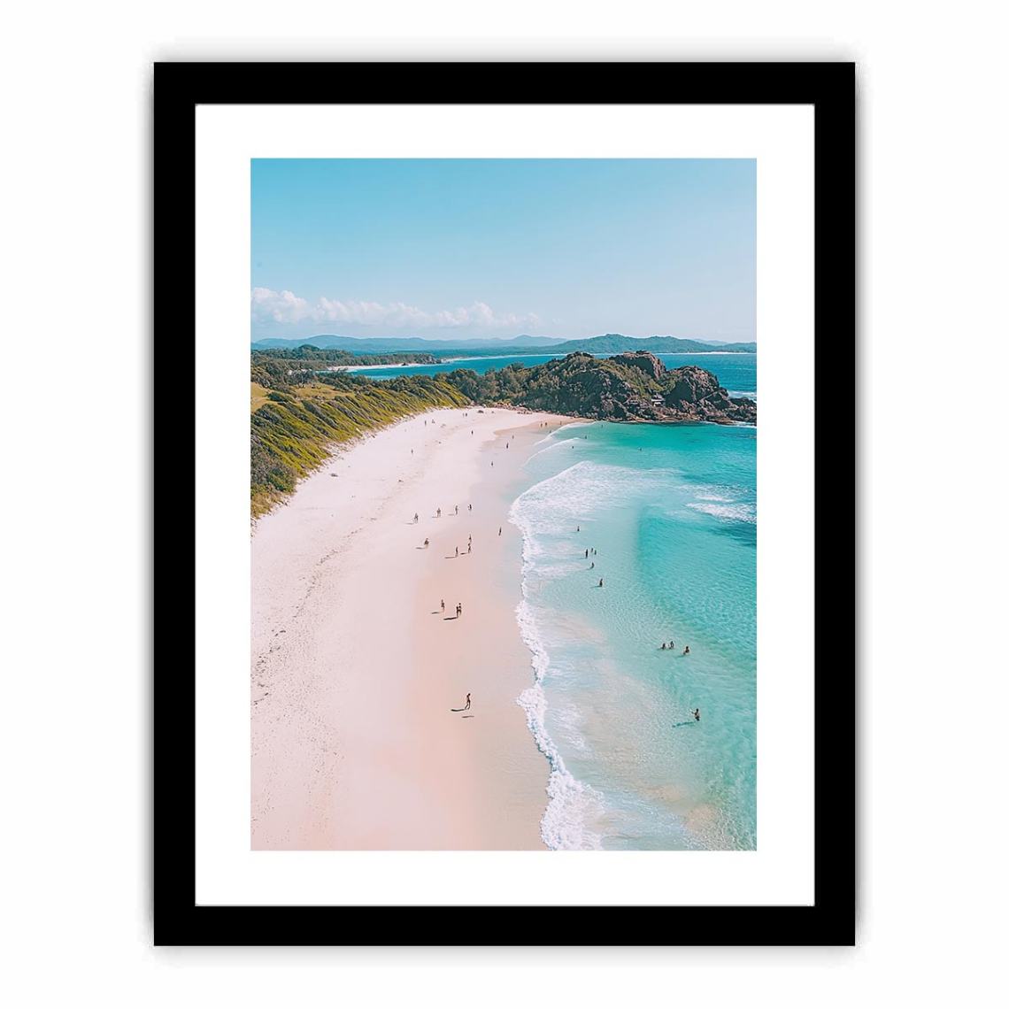 Aerial beach coastline artwork with turquoise sea for modern coastal decor