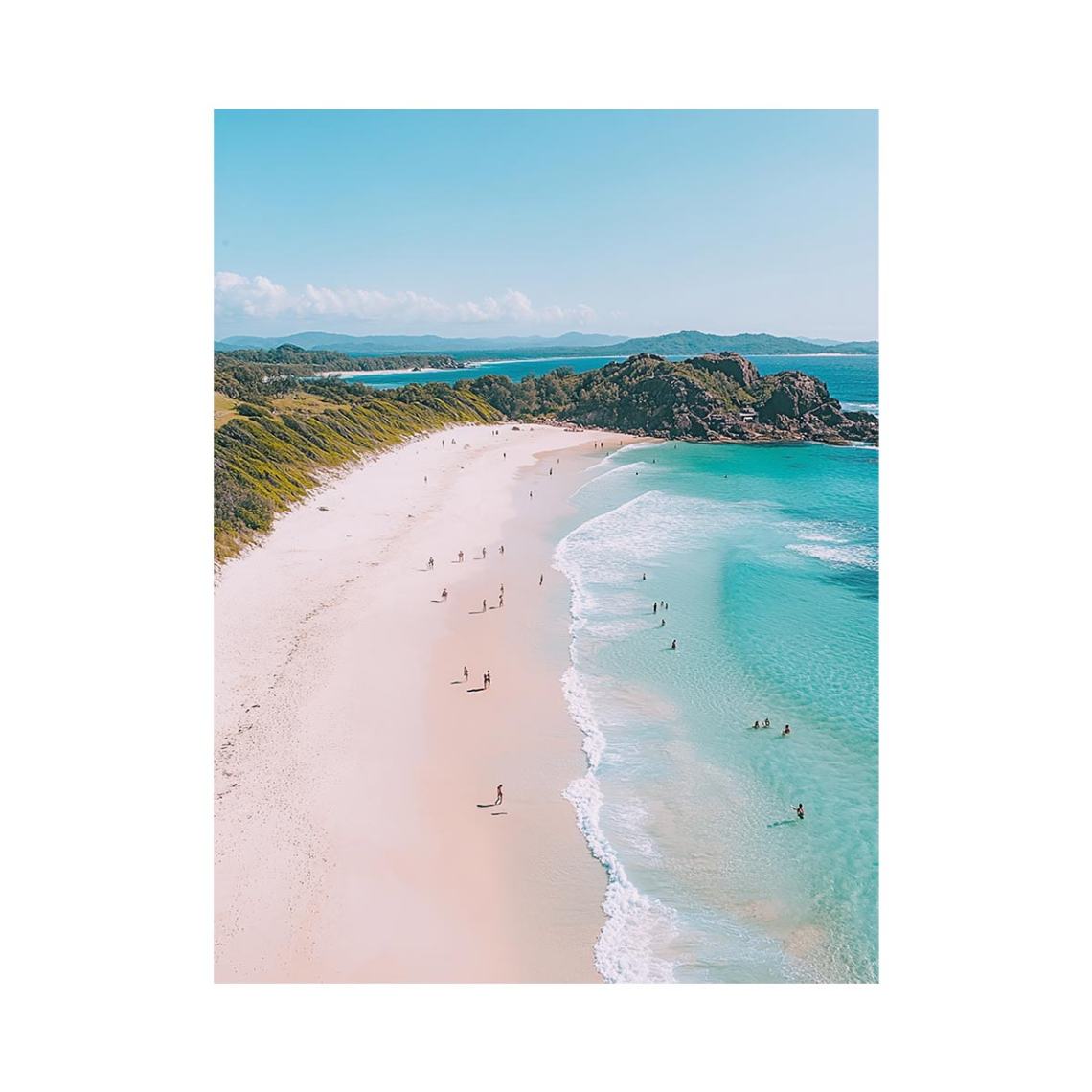 Aerial beach coastline artwork with turquoise sea for modern coastal decor