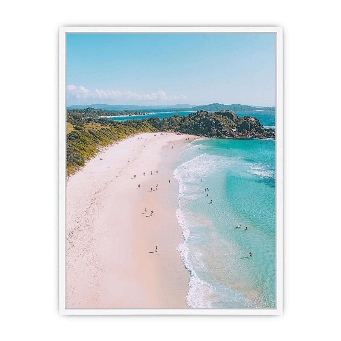 Aerial beach coastline artwork with turquoise sea for modern coastal decor
