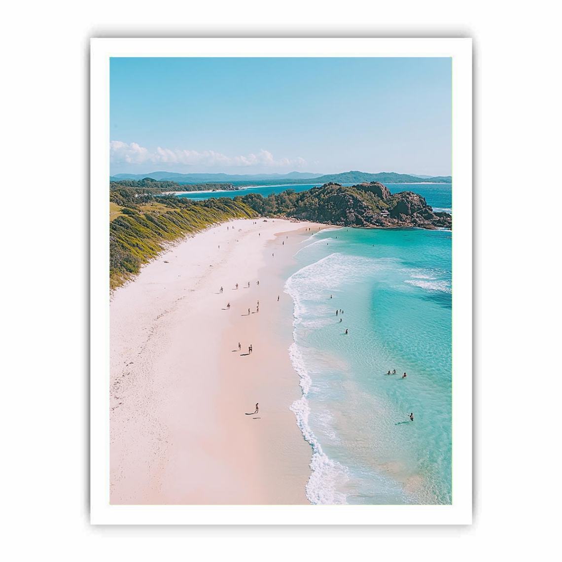 Aerial beach coastline artwork with turquoise sea for modern coastal decor