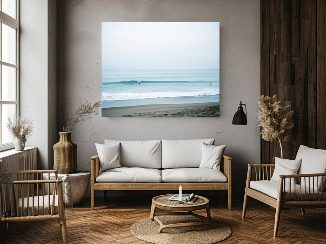 Minimalist ocean waves artwork for calming bedroom and office decor