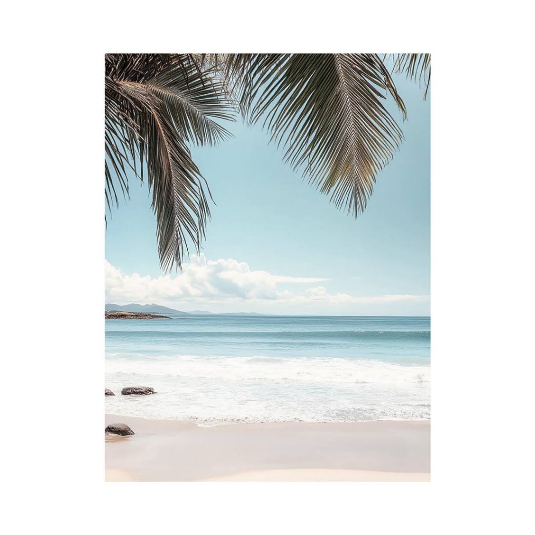 Minimal coastal ocean canvas art with palm leaves for bedroom decor