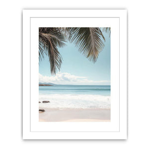 Minimal coastal ocean canvas art with palm leaves for bedroom decor
