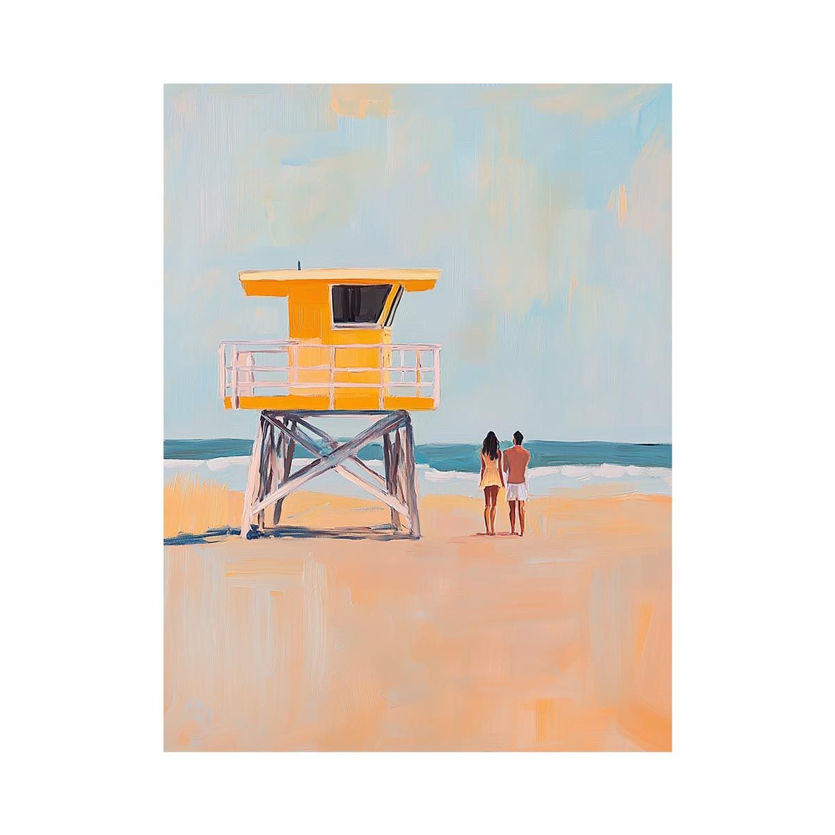 Modern beach lifeguard tower artwork for coastal bedroom decor