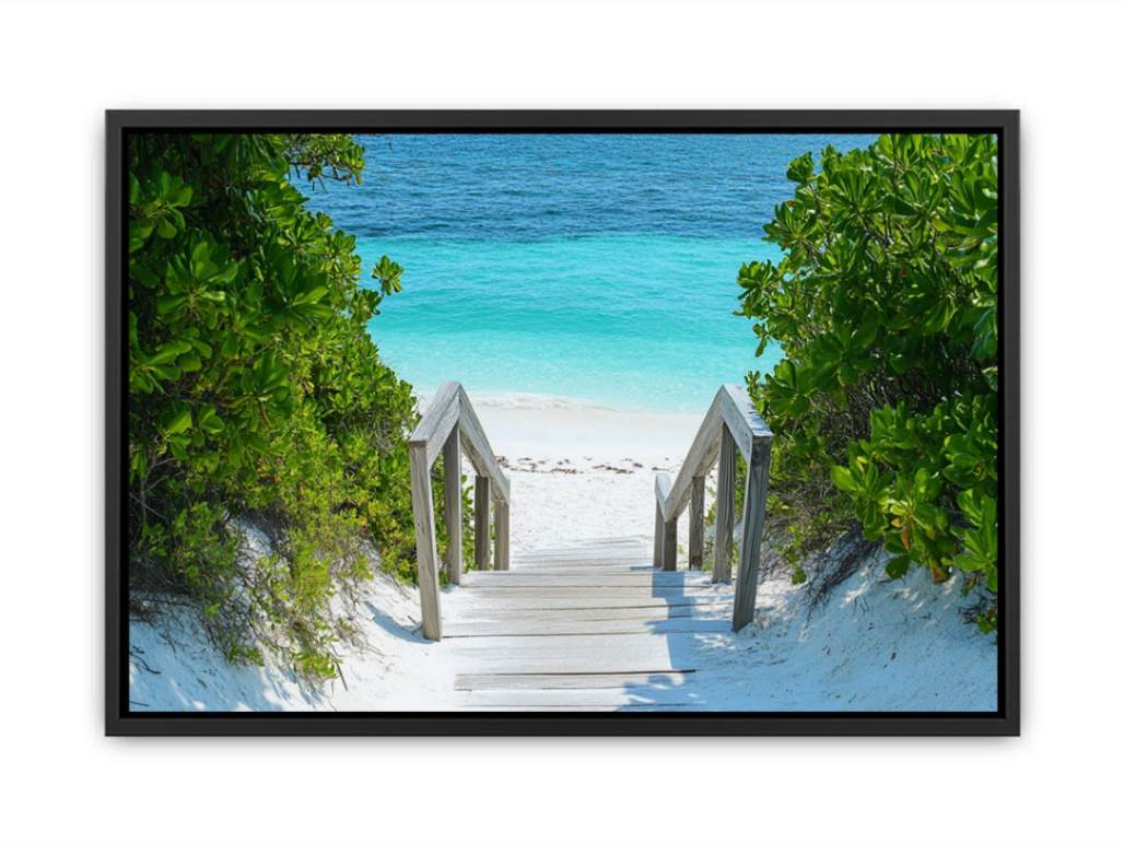 Boardwalk to turquoise beach canvas art for coastal bedroom decor