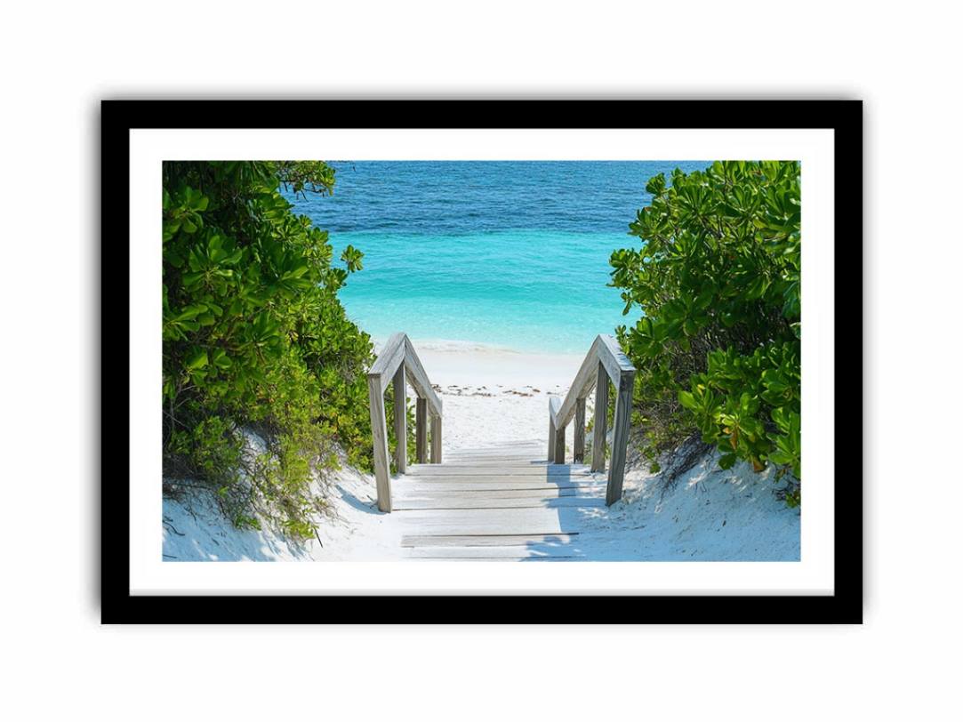 Boardwalk to turquoise beach canvas art for coastal bedroom decor