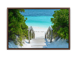 Boardwalk to turquoise beach canvas art for coastal bedroom decor