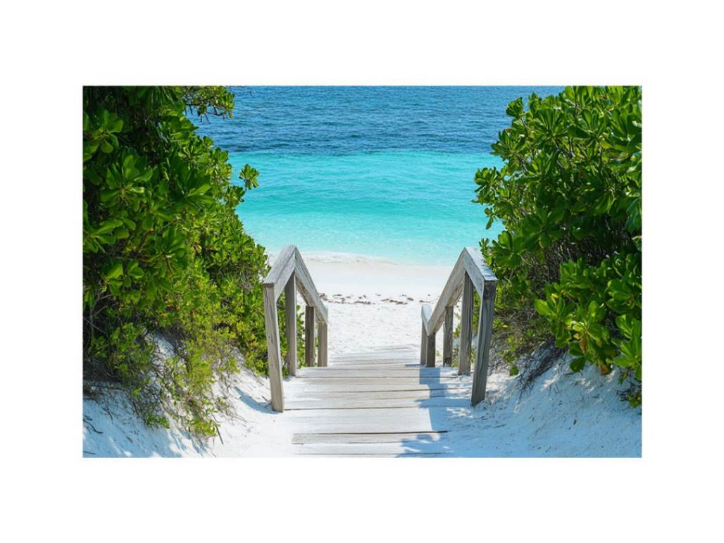 Boardwalk to turquoise beach canvas art for coastal bedroom decor