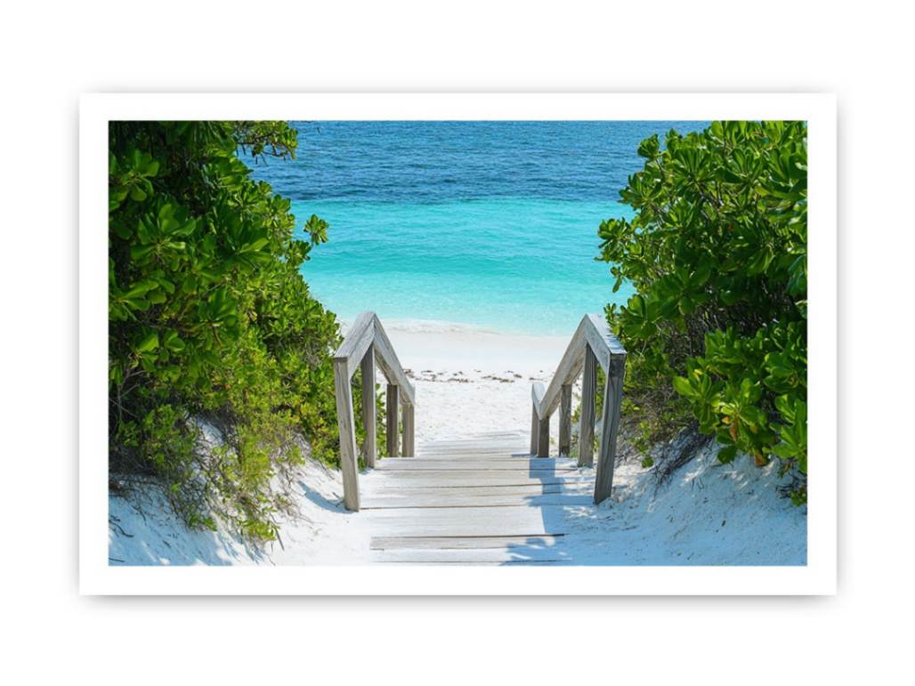 Boardwalk to turquoise beach canvas art for coastal bedroom decor