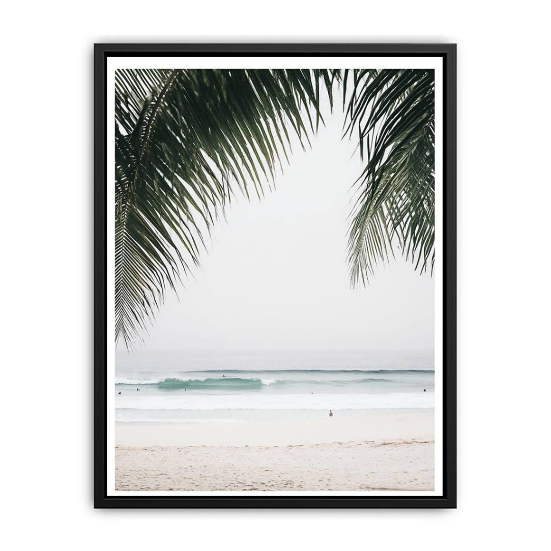 Minimal beach artwork with palm leaves for modern bedroom decor