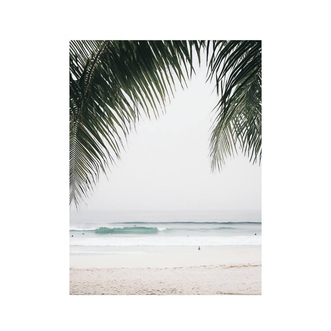 Minimal beach artwork with palm leaves for modern bedroom decor