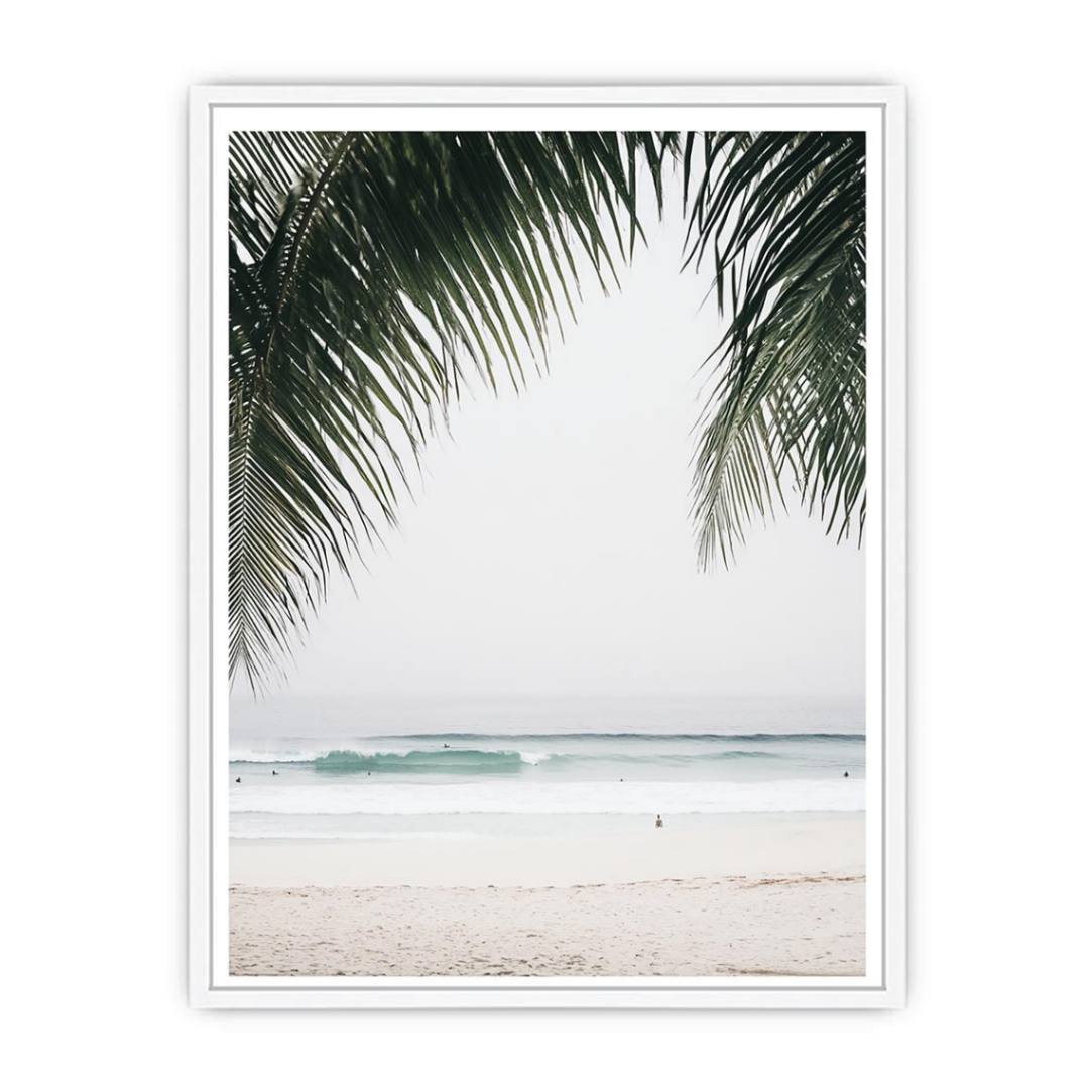 Minimal beach artwork with palm leaves for modern bedroom decor