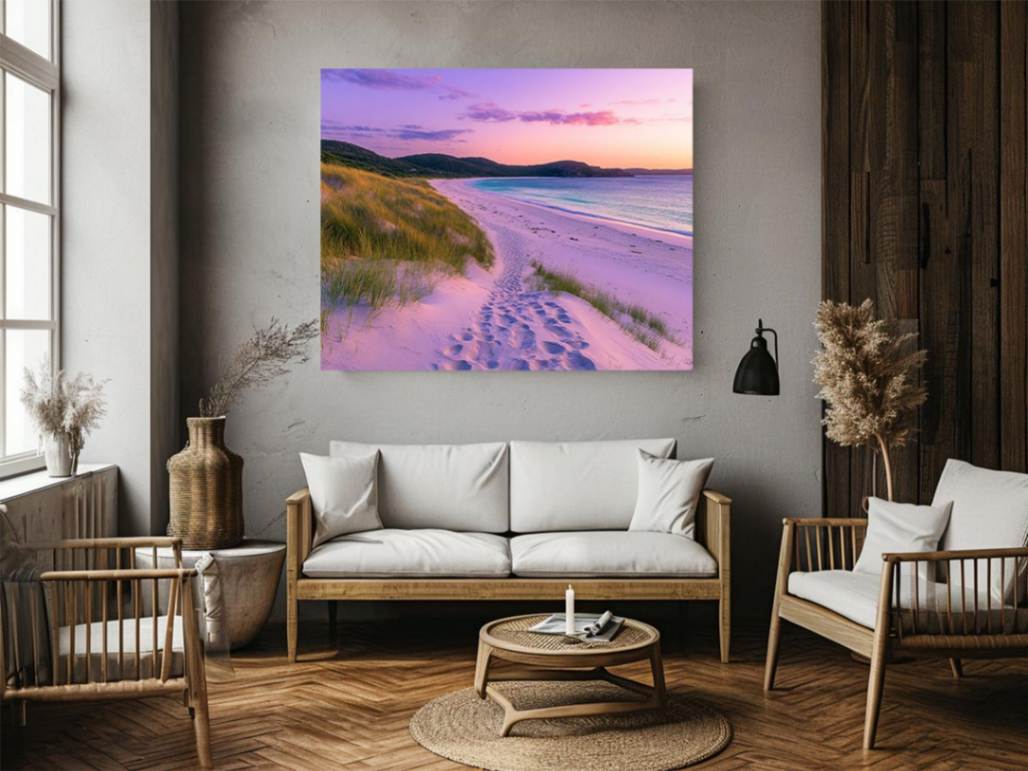Pastel coastal sunset canvas art for serene bedroom decor