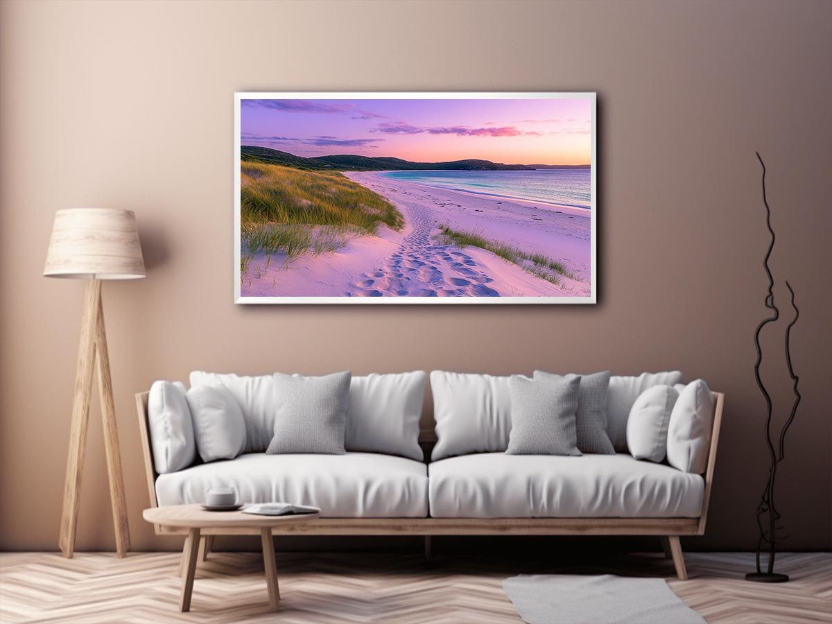 Pastel coastal sunset canvas art for serene bedroom decor