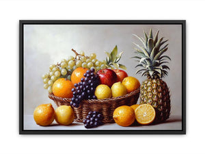 Fruit basket still life canvas art with grapes and pineapple