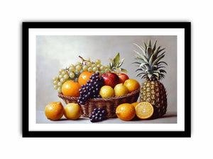 Fruit basket still life canvas art with grapes and pineapple
