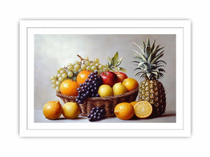 Fruit basket still life canvas art with grapes and pineapple