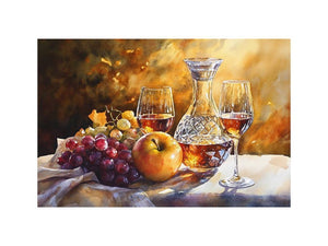 Elegant decanter and wine glass still life artwork for home bar