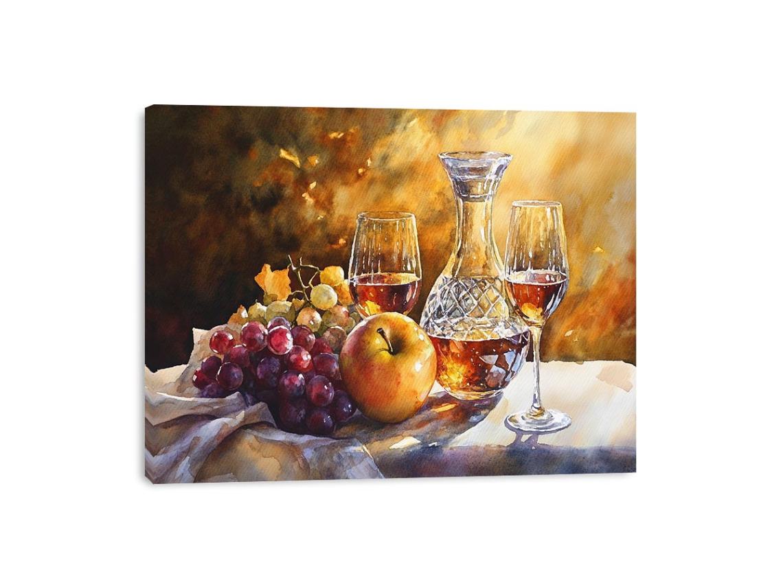 Elegant decanter and wine glass still life artwork for home bar