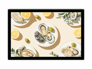 Elegant oyster still life artwork with lemon accents