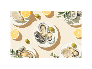 Elegant oyster still life artwork with lemon accents
