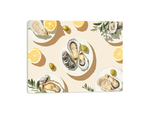 Elegant oyster still life artwork with lemon accents
