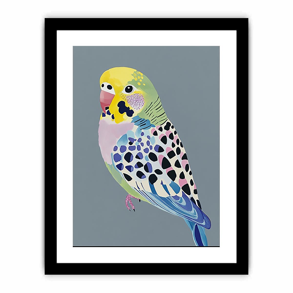 Colorful budgerigar illustration wall art for modern living room decor
