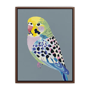 Colorful budgerigar illustration wall art for modern living room decor