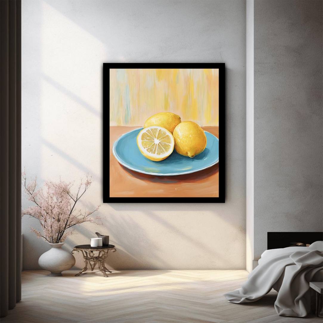 Lemon still life canvas art for bright kitchen decor