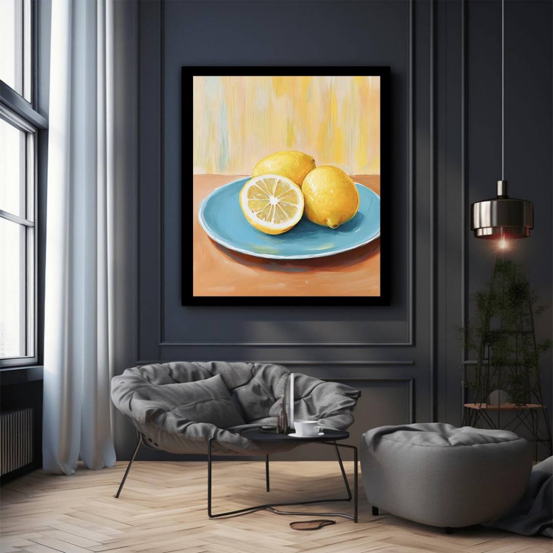 Lemon still life canvas art for bright kitchen decor