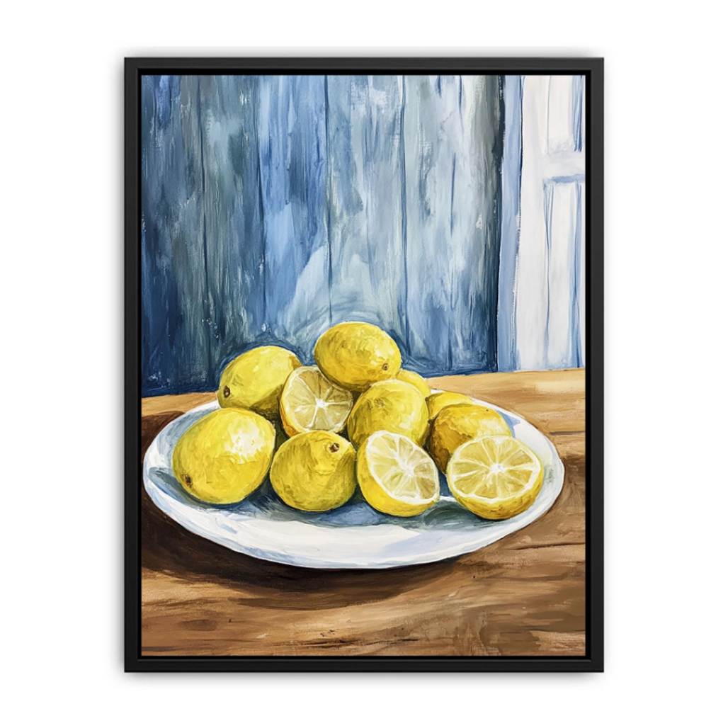 Lemon bowl still life artwork for farmhouse kitchen decor
