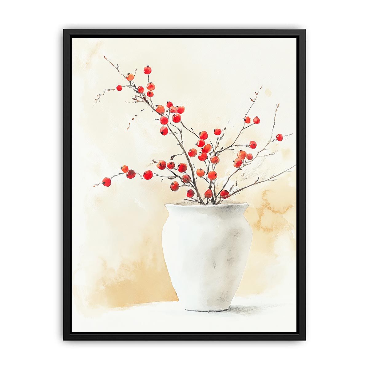 Minimalist berry branch vase artwork for Japandi interior decor