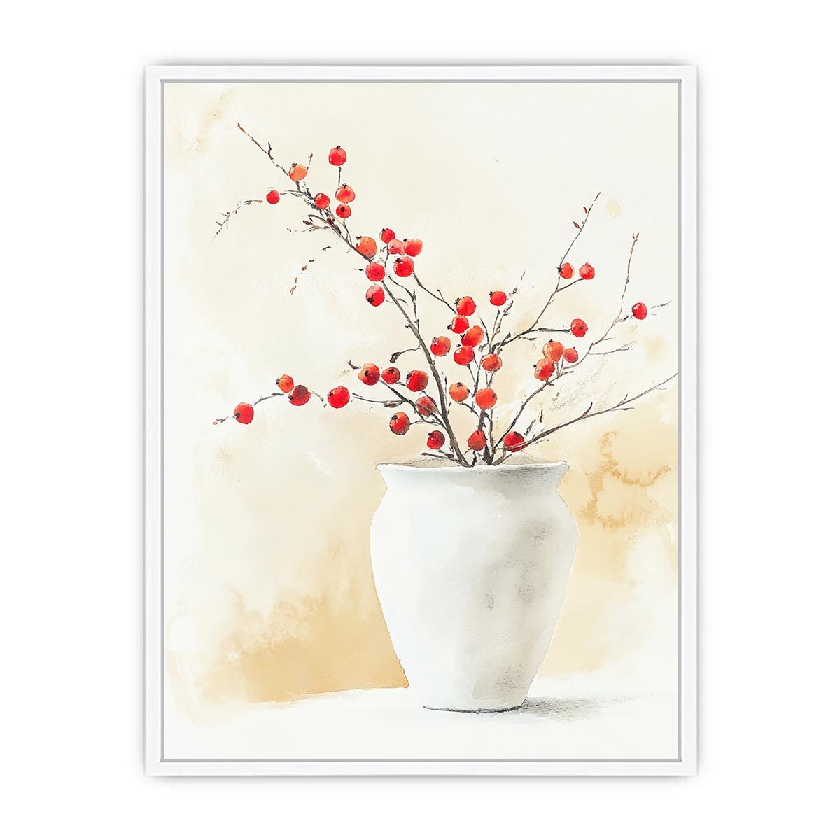 Minimalist berry branch vase artwork for Japandi interior decor