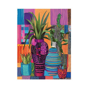 Bold patterned plant and vase canvas for eclectic modern apartment or office decor.