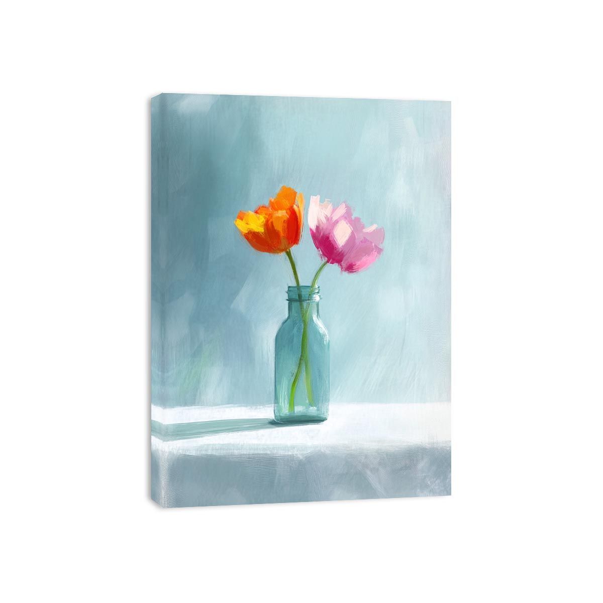 Minimal tulip flowers in glass jar canvas for calm modern bedroom or bathroom decor.